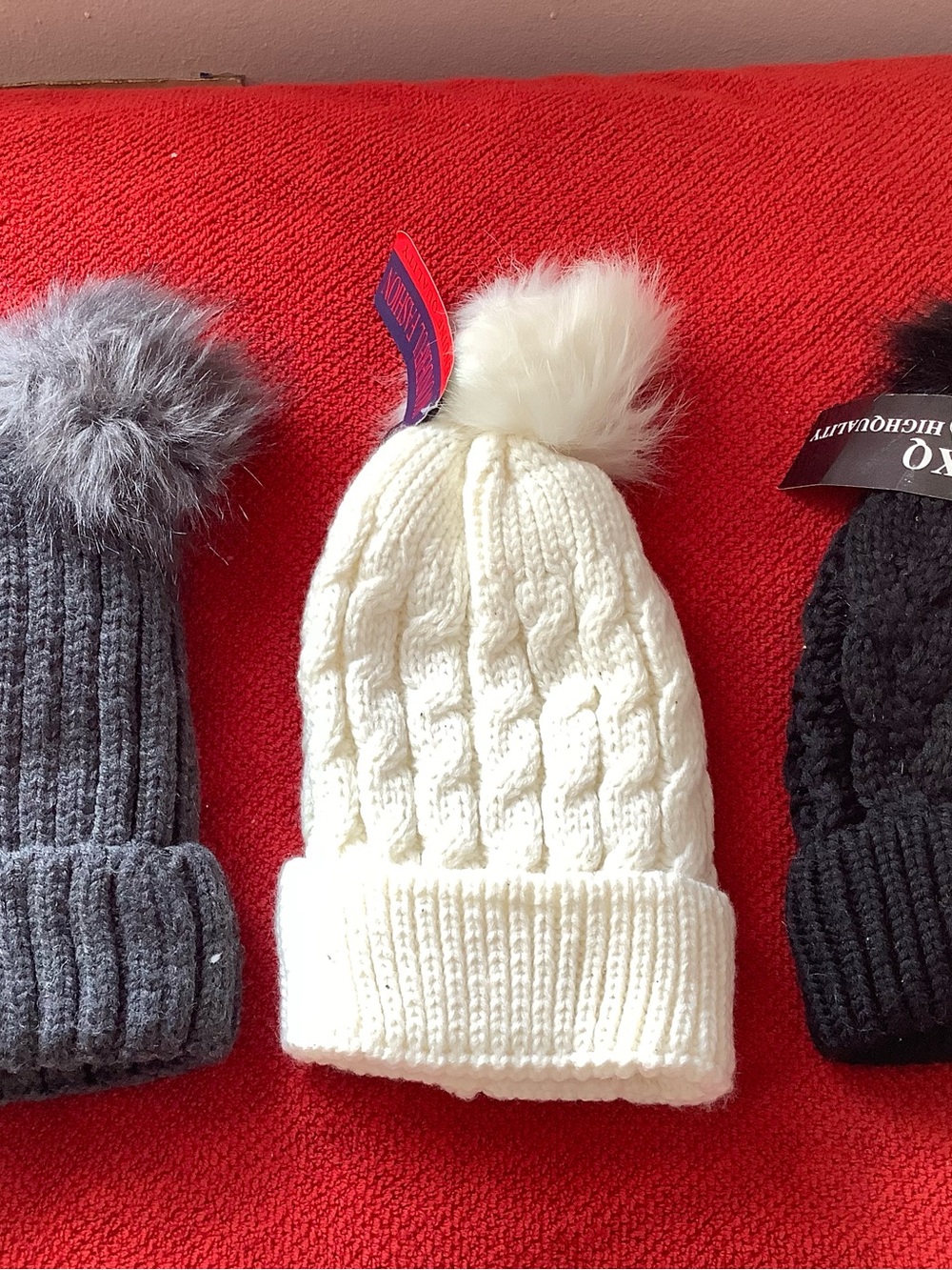 Cream Cable Knit Pom Beanie - Unbranded